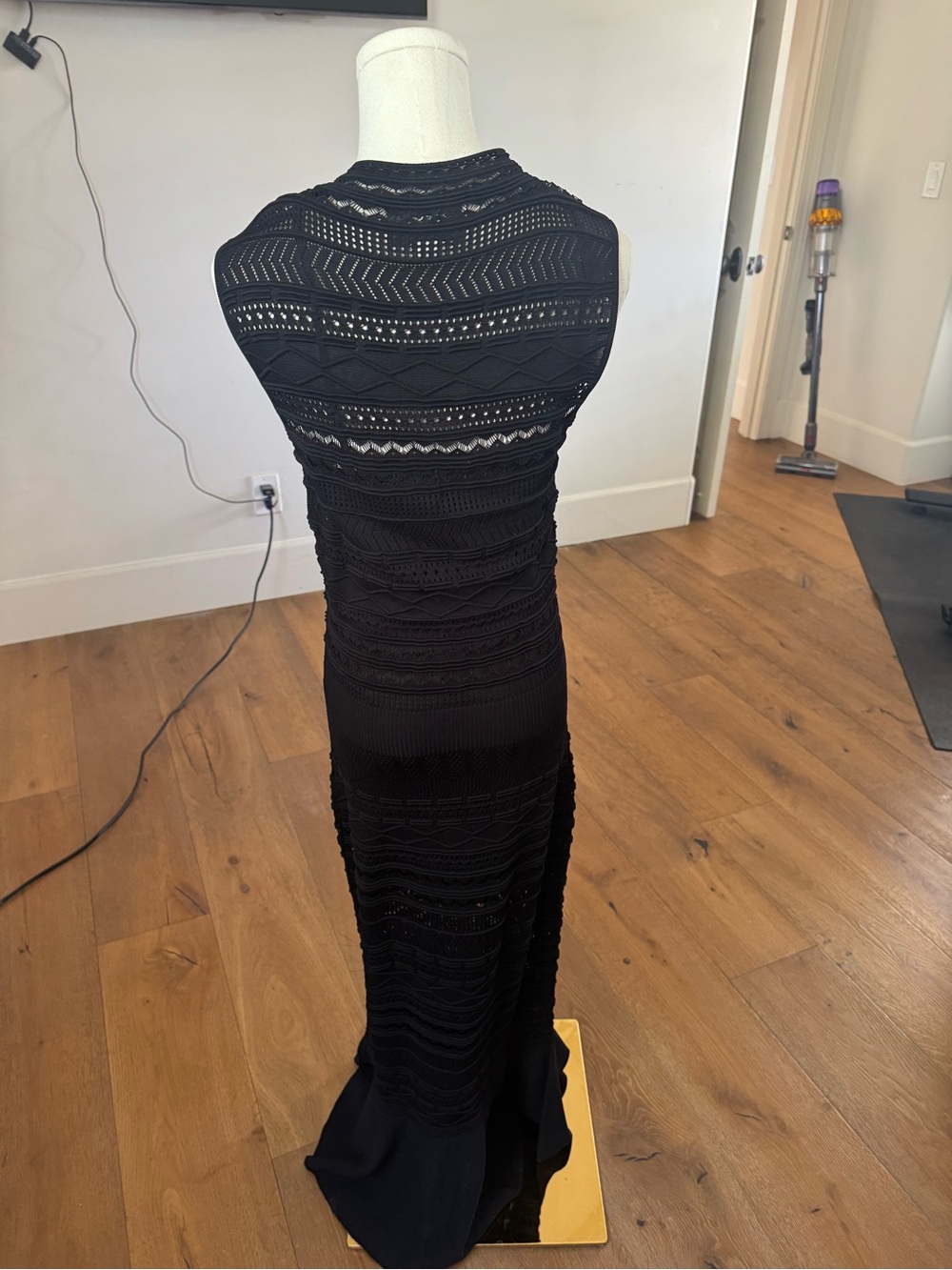 Alexis Black Sleeveless Crochet-Detail Maxi Dress